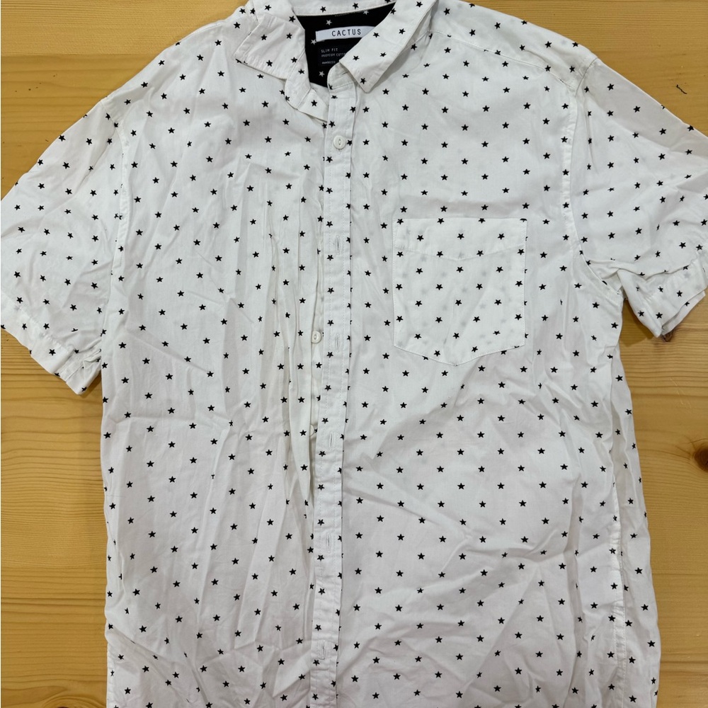 Cactus White and Black Casual Button Down Shirt